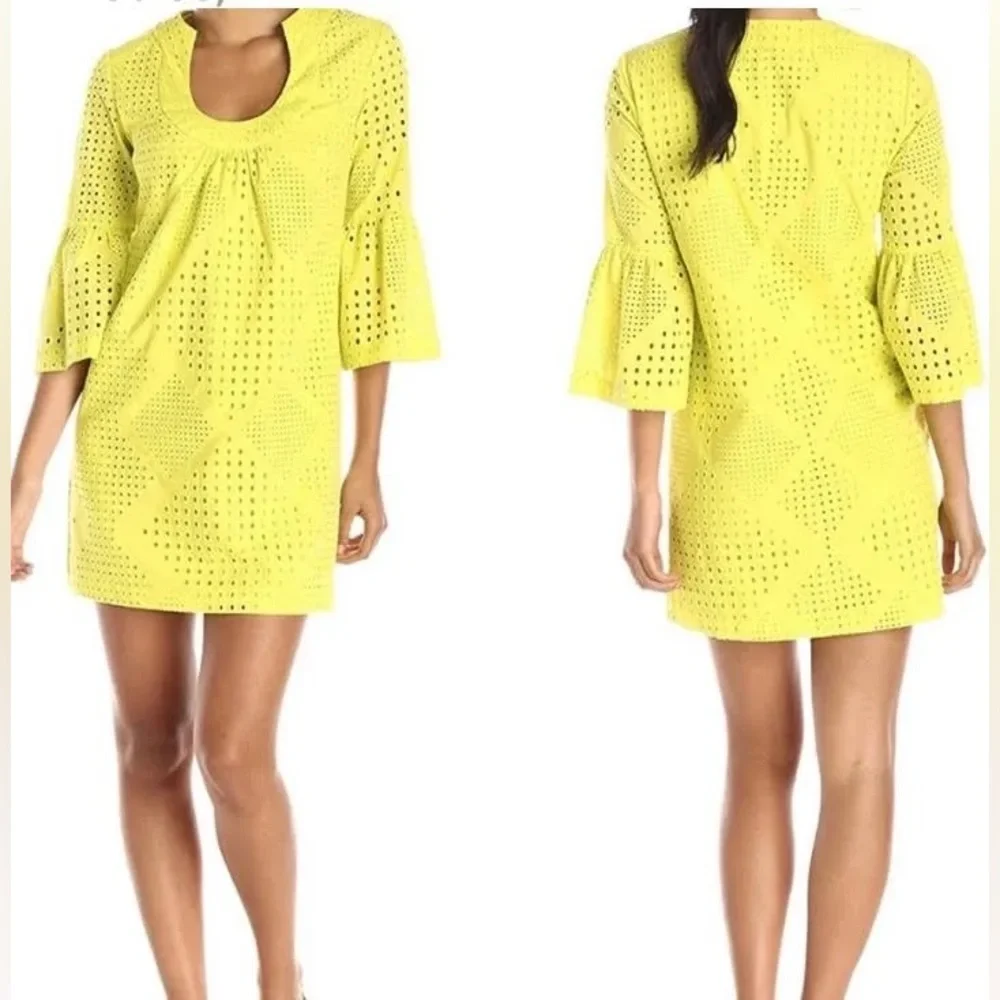 Trina Turk Bonita Eyelet Bell Sleeve Shift Dress size 4 - Picture 1 of 7